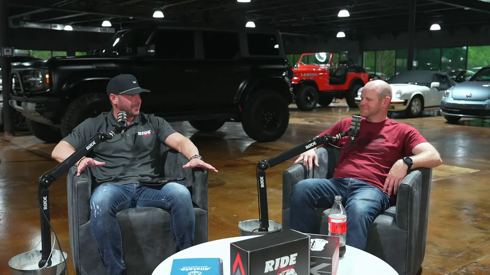 Cameron Davis with Grant Brewer on the Throttlecast set, the RIDE box on the table