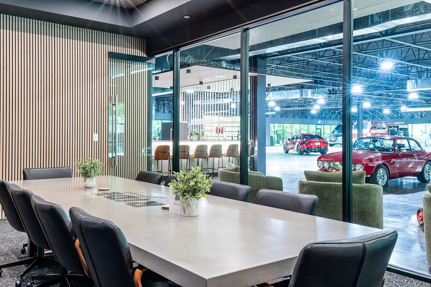 Dining table with the storage floor visible through glass