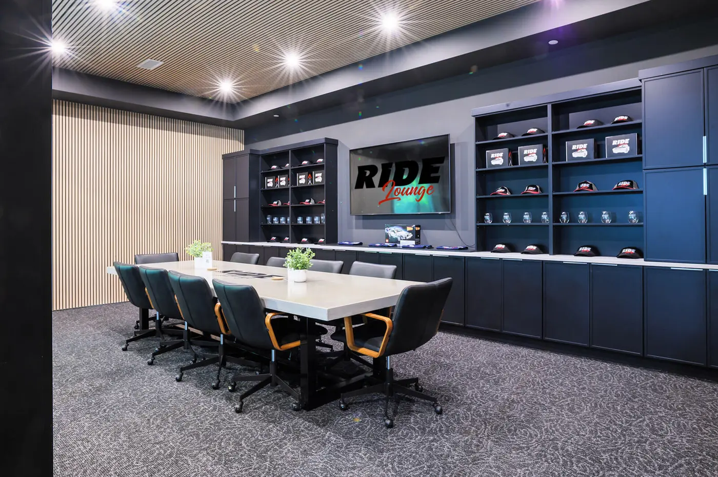 Conference room with the Ride Lounge display