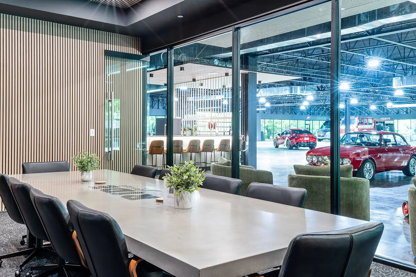 Dining table with the storage floor visible through glass