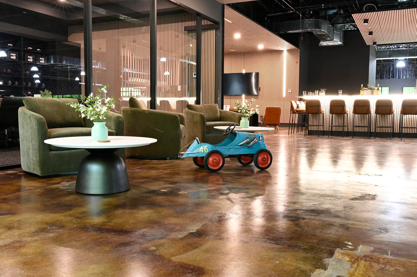 Lounge seating in front of the bar